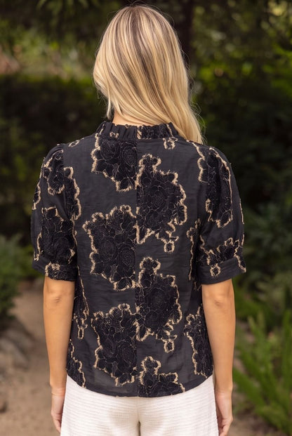 Textured Floral Velvet Burnout V-Neck Blouse / 2 colors