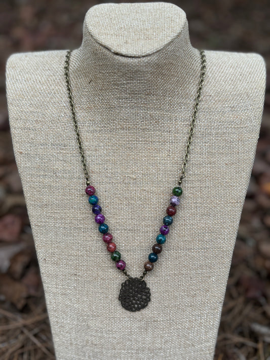 32" Vintage Multi-Colored Stone Bead Necklace