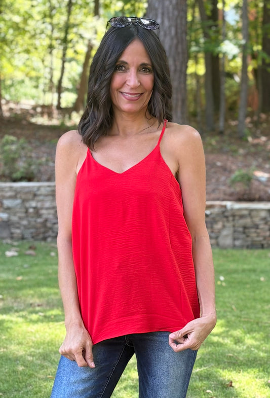 Red Adjustable Strap V Neck Cami Tank