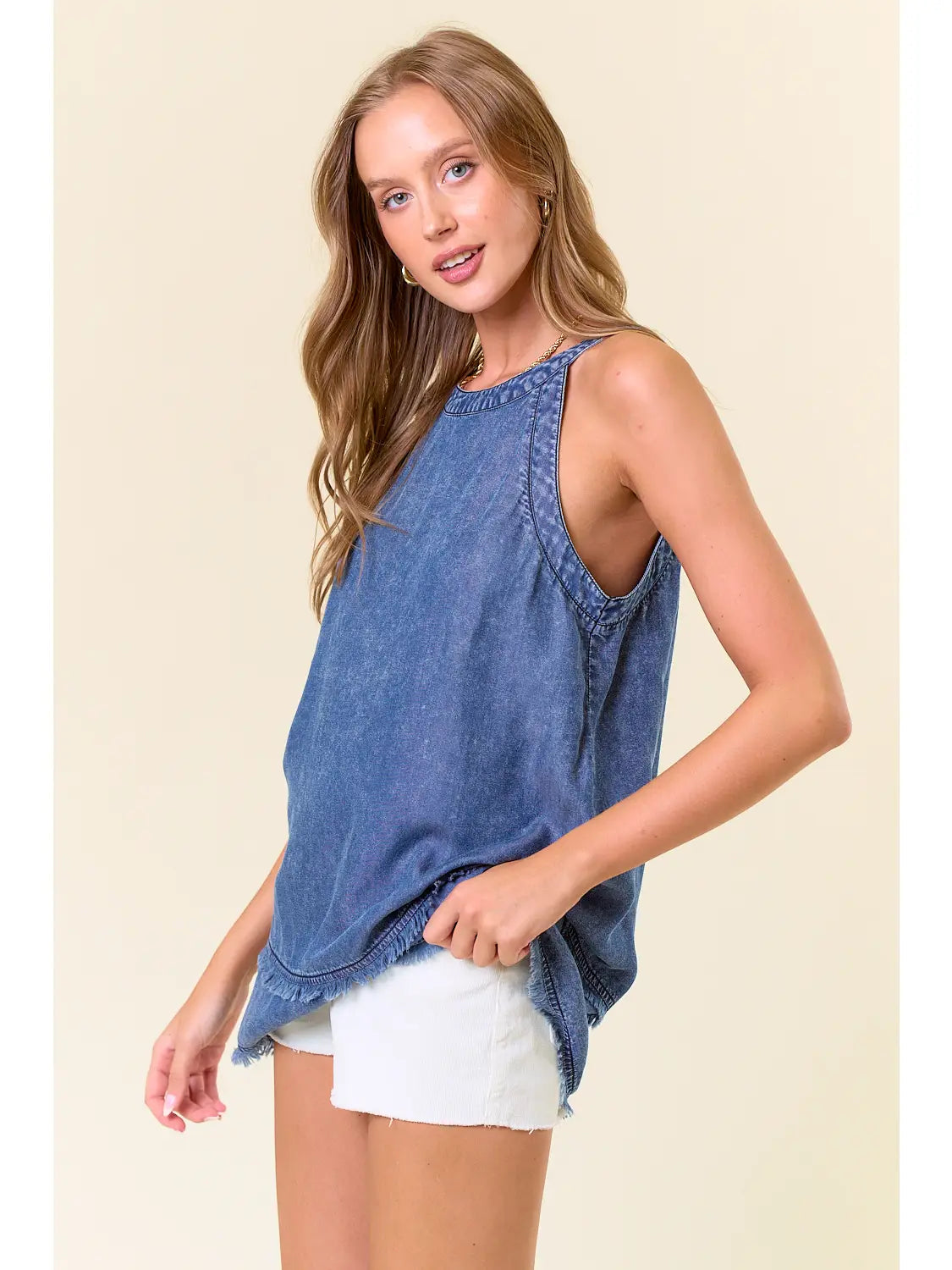 Criss Cross Strap Denim Top