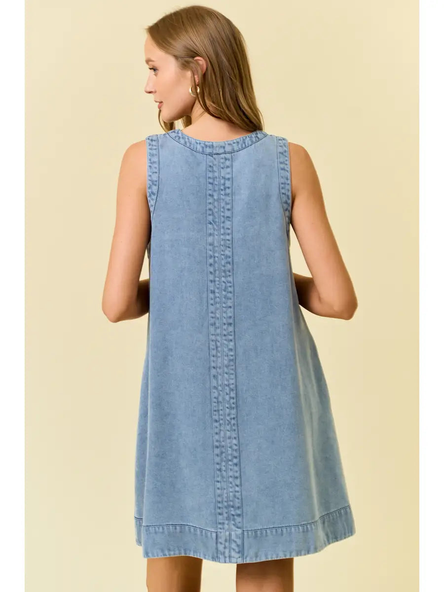 Denim V-Neck Sleeveless A-Line Dress