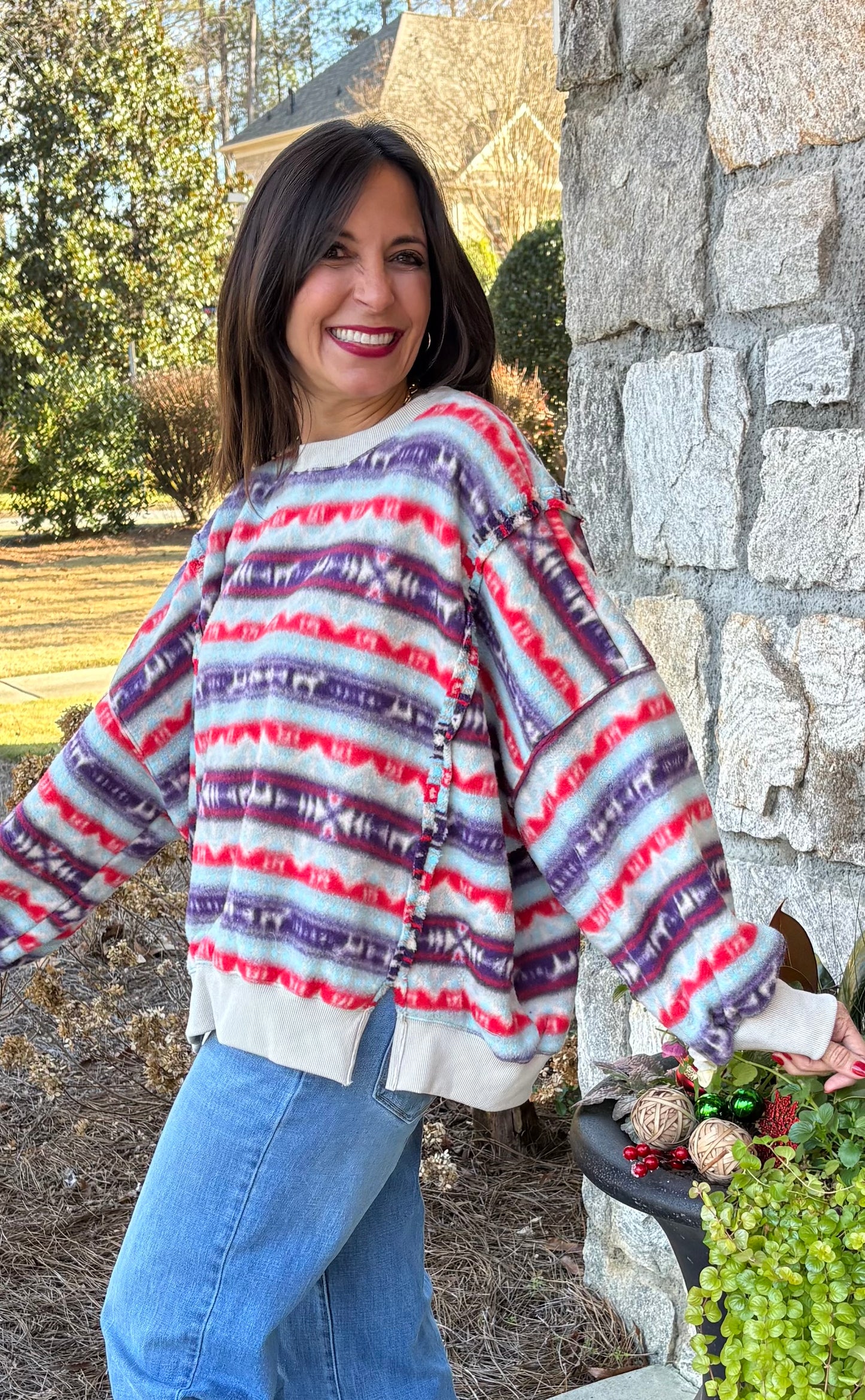 Printed Fleece Pull Over