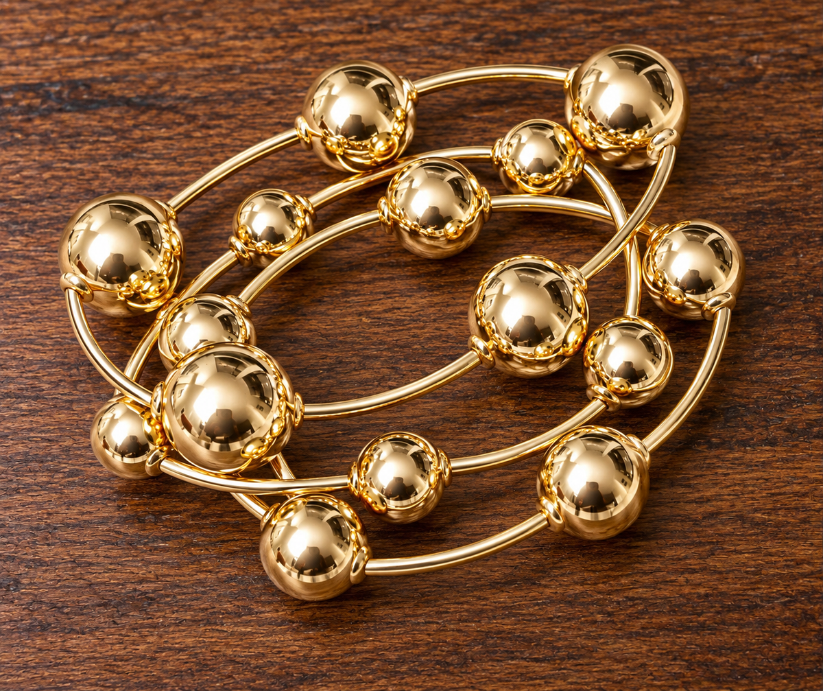 Gold Beaded 3-Piece Stretch Bracelet Set