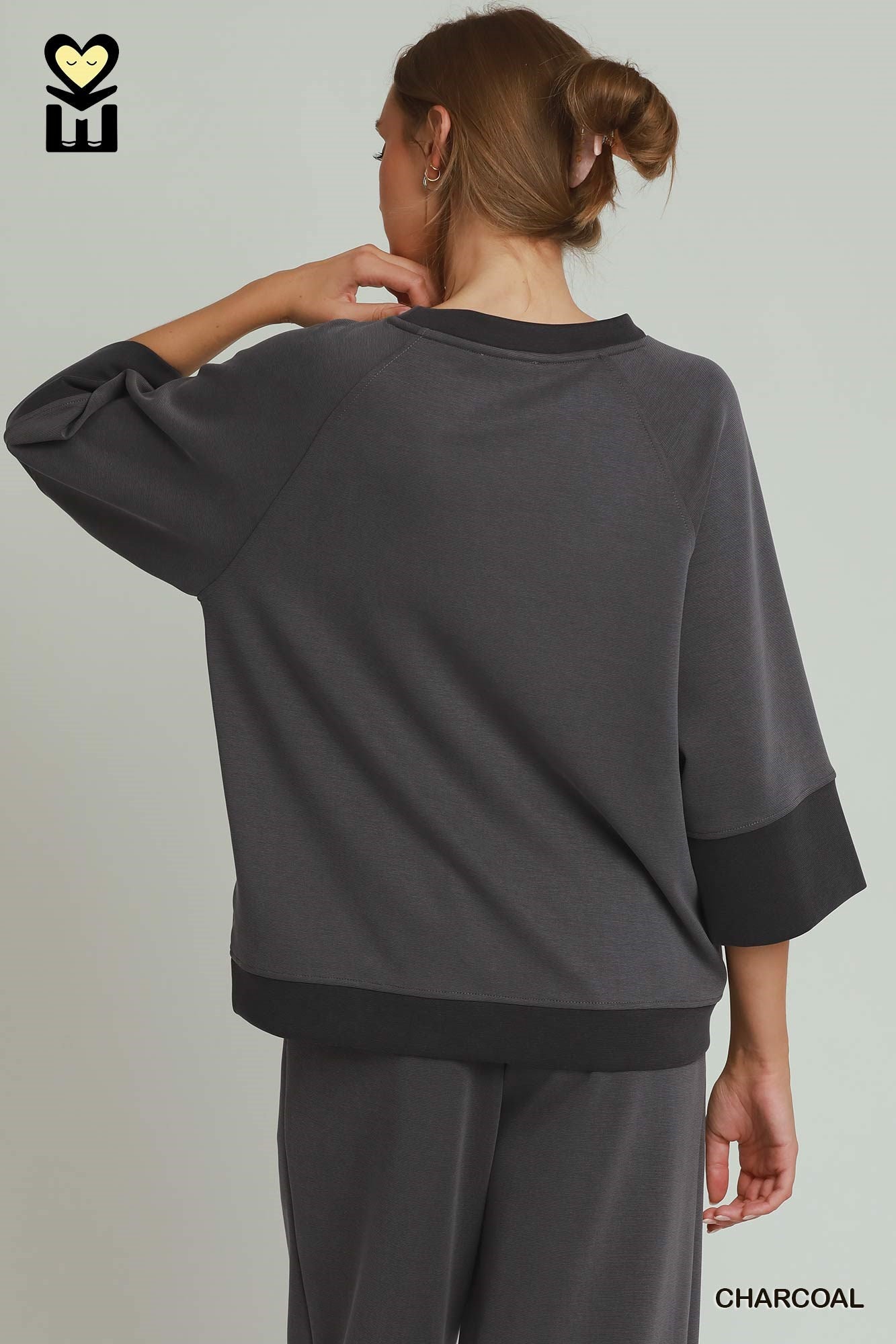 CLOUDKNIT Modal & Tencel 3/4 Raglan Sleeve Color block Crewneck Top
