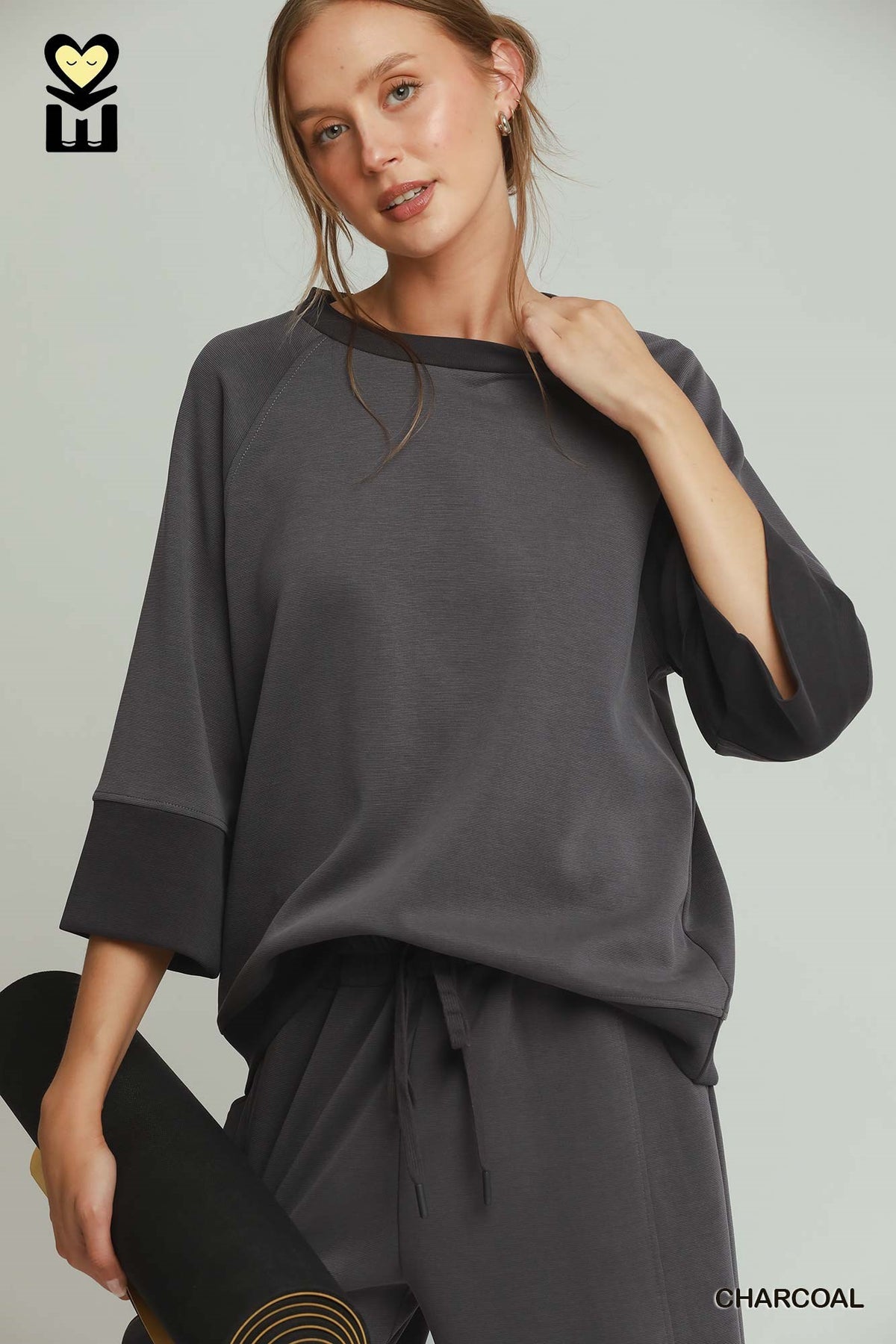 CLOUDKNIT Modal & Tencel 3/4 Raglan Sleeve Color block Crewneck Top