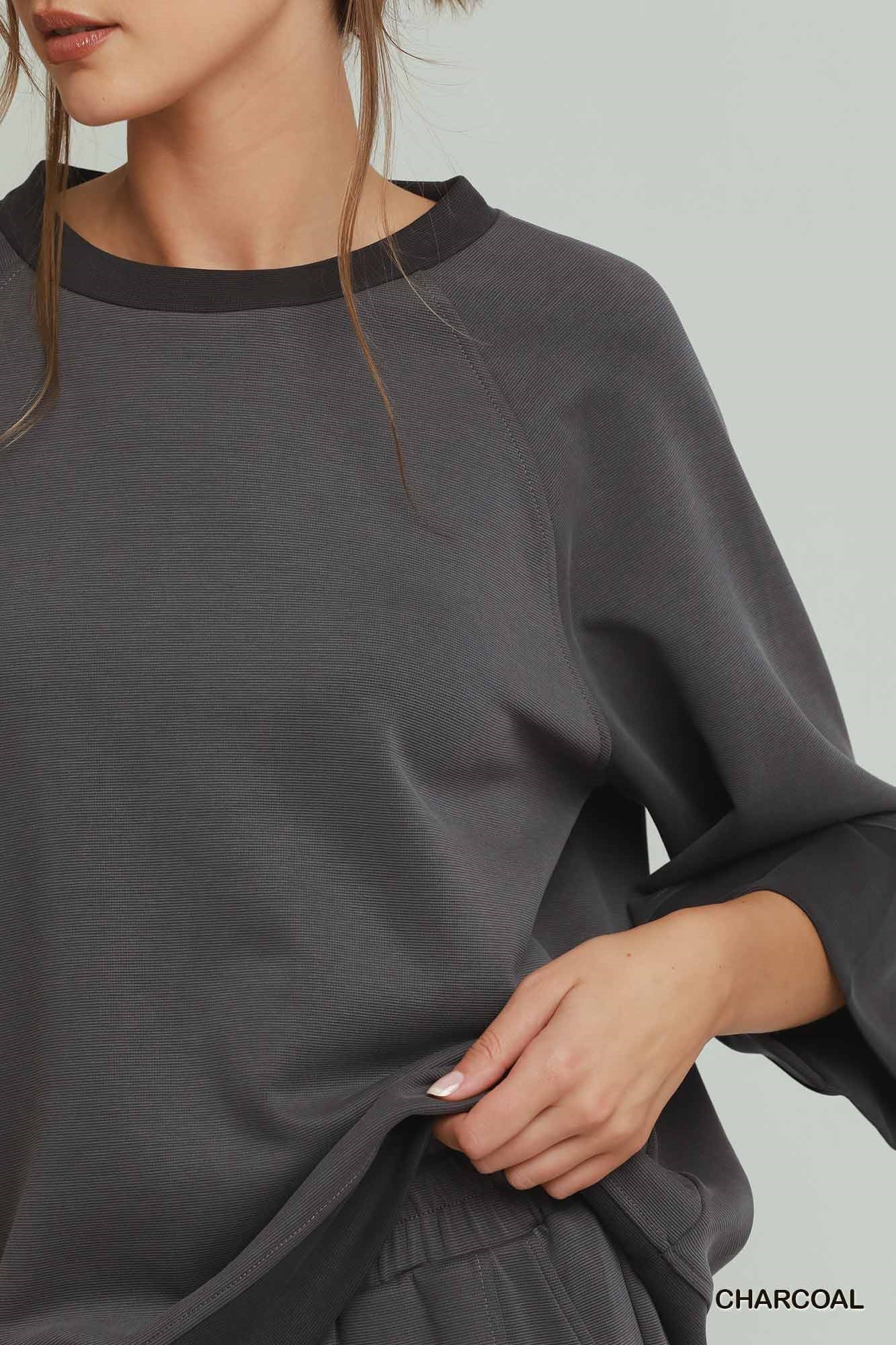 CLOUDKNIT Modal & Tencel 3/4 Raglan Sleeve Color block Crewneck Top