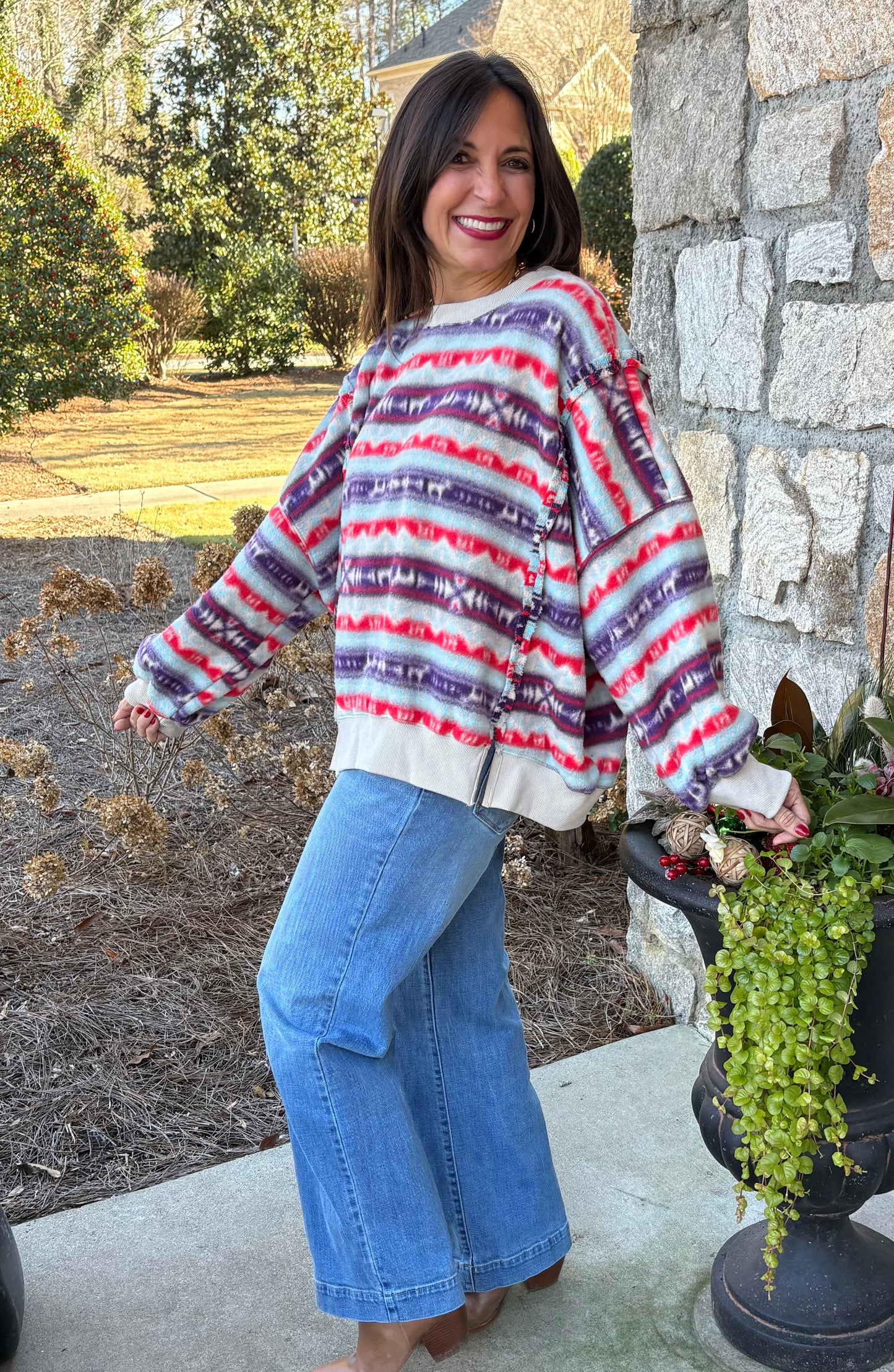 Printed Fleece Pull Over