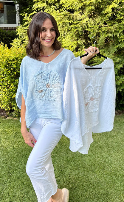 Italian Linen Flower Blouse