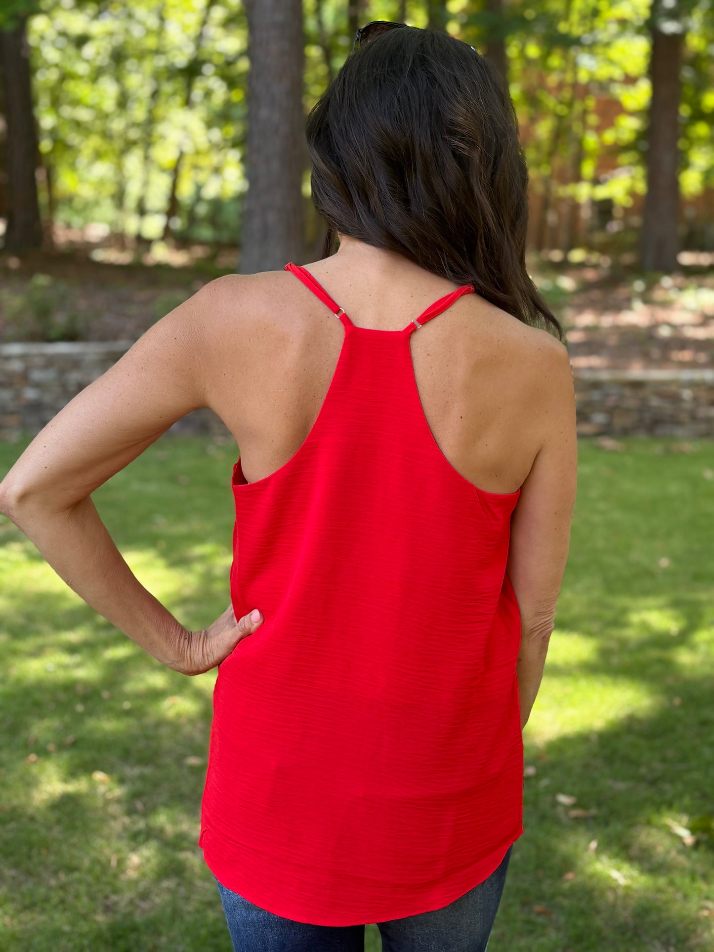 Red Adjustable Strap V Neck Cami Tank