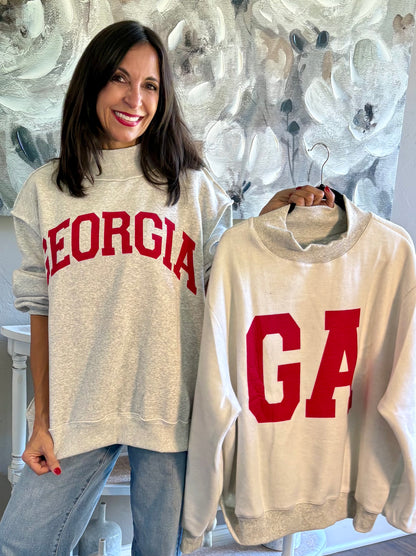Reversible Georgia & Ga print HEATHER GREY Mockneck Sweatshirt
