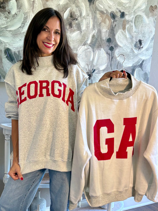 Reversible Georgia & Ga print HEATHER GREY Mockneck Sweatshirt