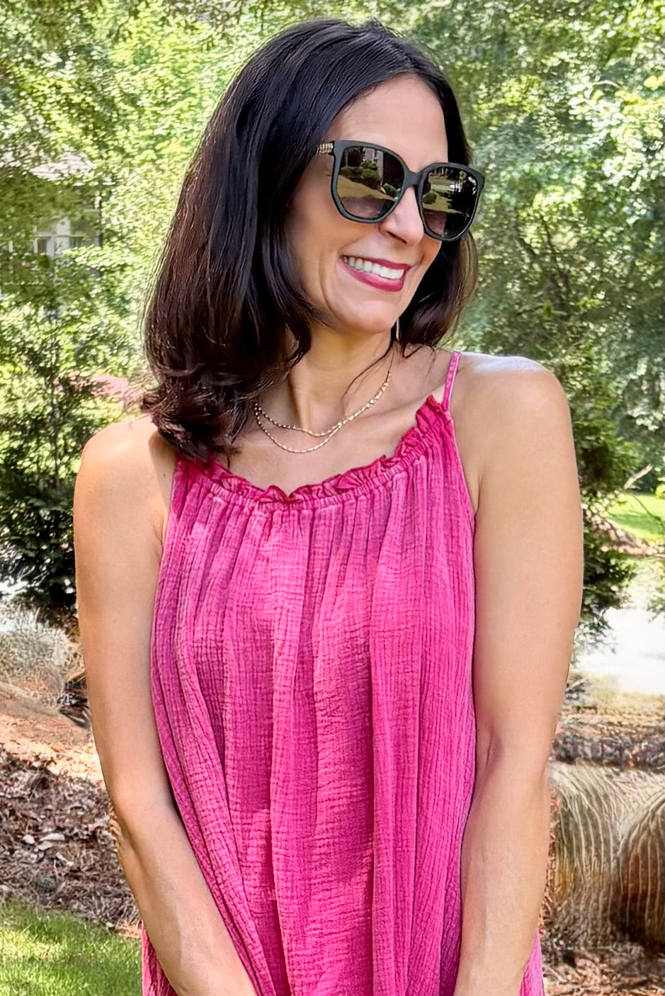 Mineral Washed Rasberry Cotton Maxi dress
