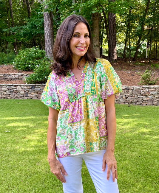 Boho Chic GREEN Mix Blouse