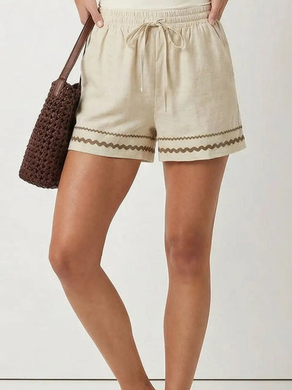 Contrast Trim Linen Blend Shorts / 4 colors