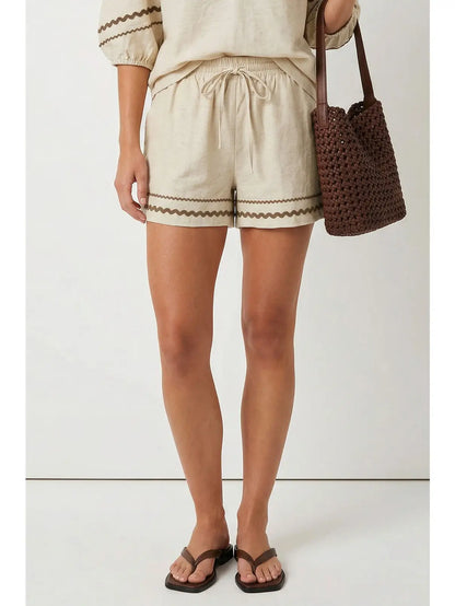 Contrast Trim Linen Blend Shorts / 4 colors