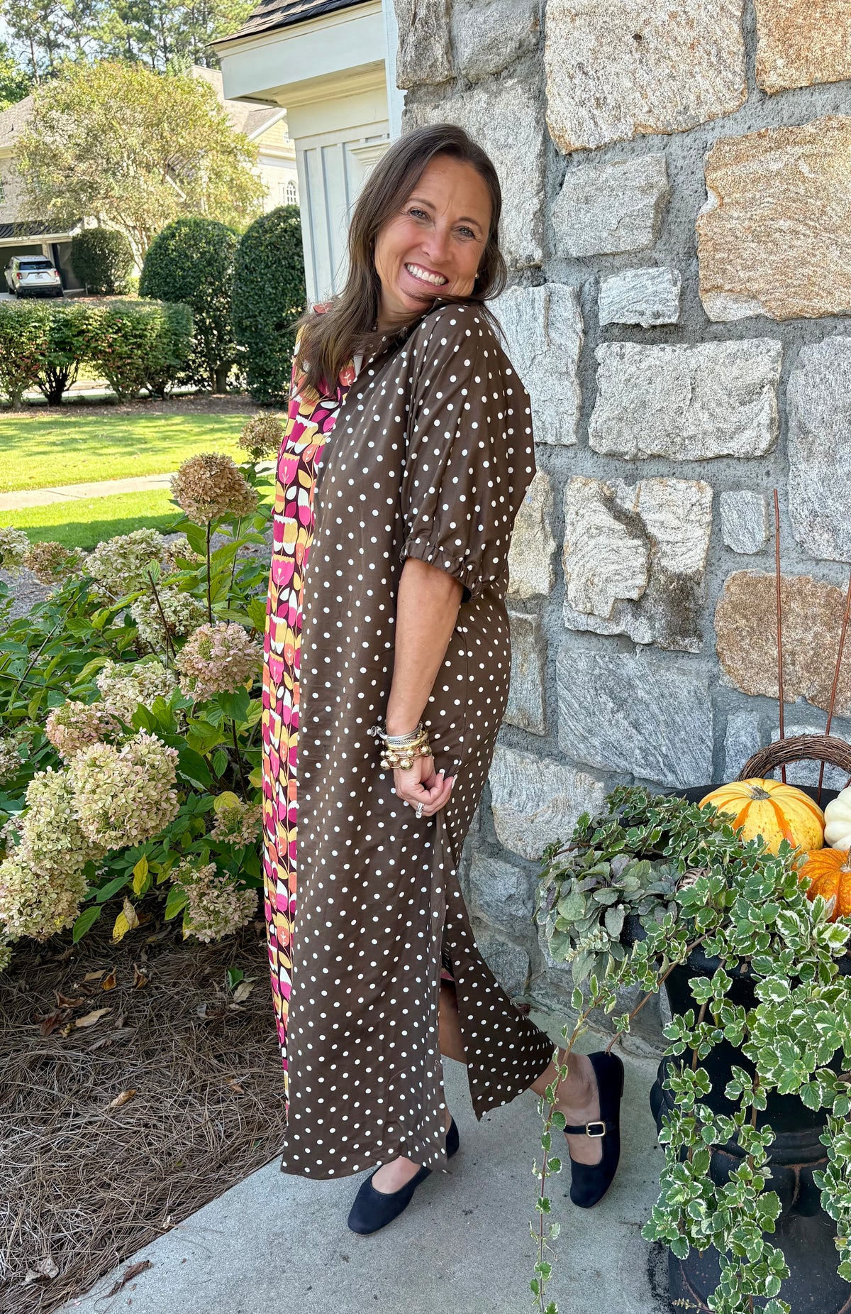 Adrienne Blakely Petal Groove Polka Dot Midi Dress
