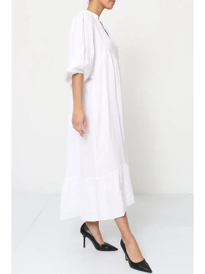 Italian White Linen Midi Dress