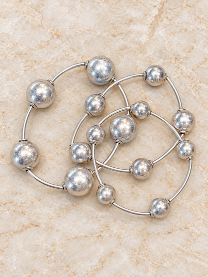 Matte Ball Stretch Bracelet Set 3 / Gold or Silver