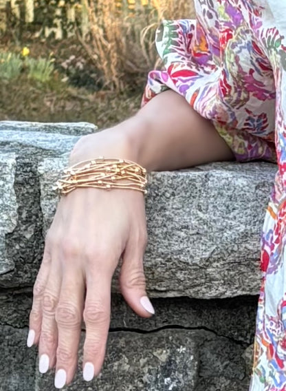 Metallic Gold Bead Stretch Bracelet Set-