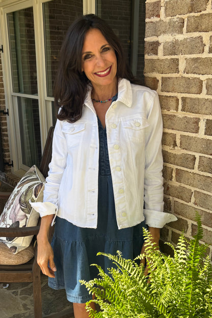 White Denim Jacket Frayed Hem