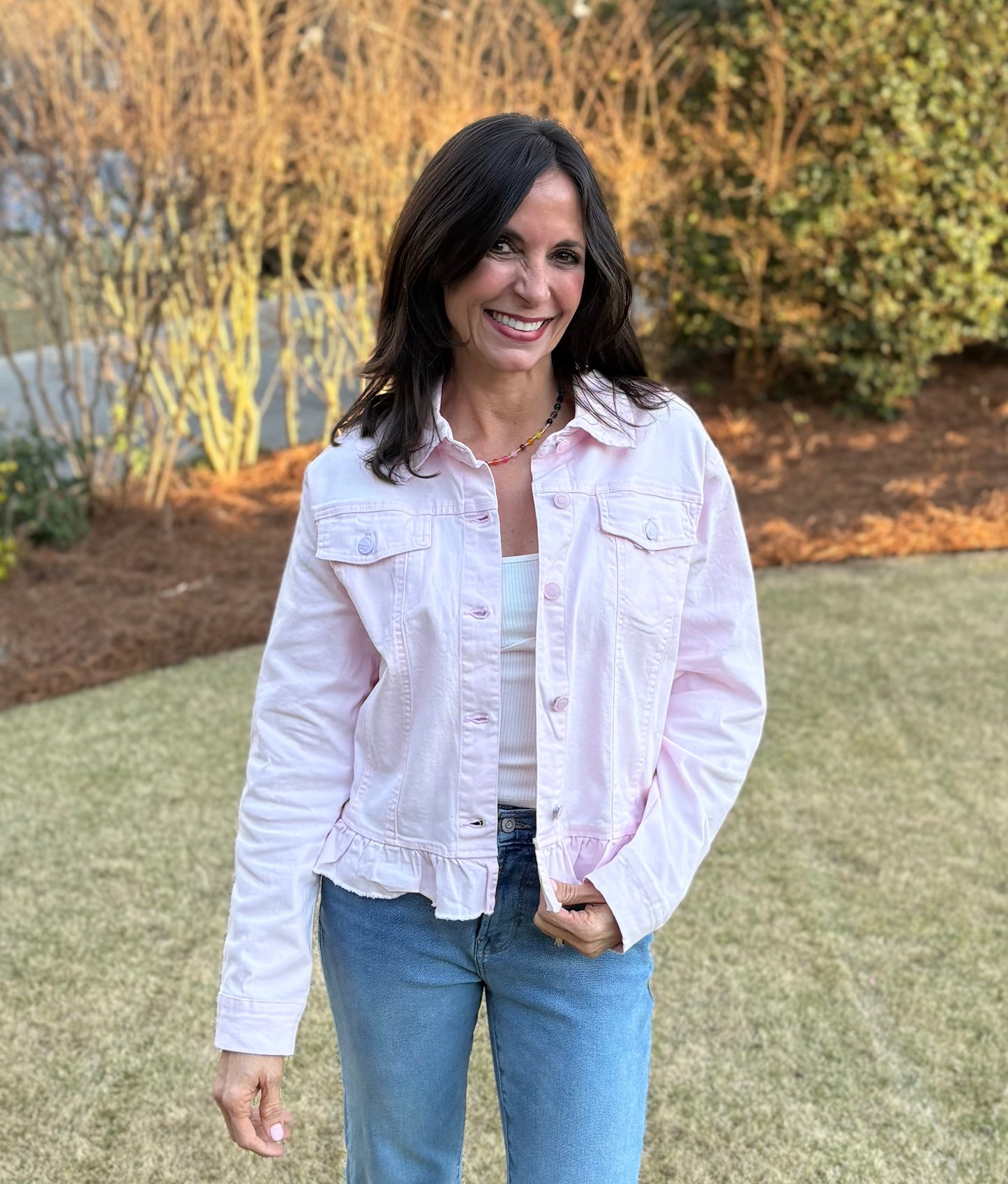 Boyfriend Peplum Hem Denim Jacket Pink