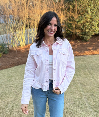 Boyfriend Peplum Hem Denim Jacket Pink