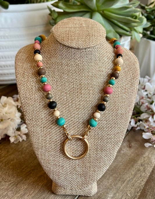 Multi Color Small Wood Bead Necklace