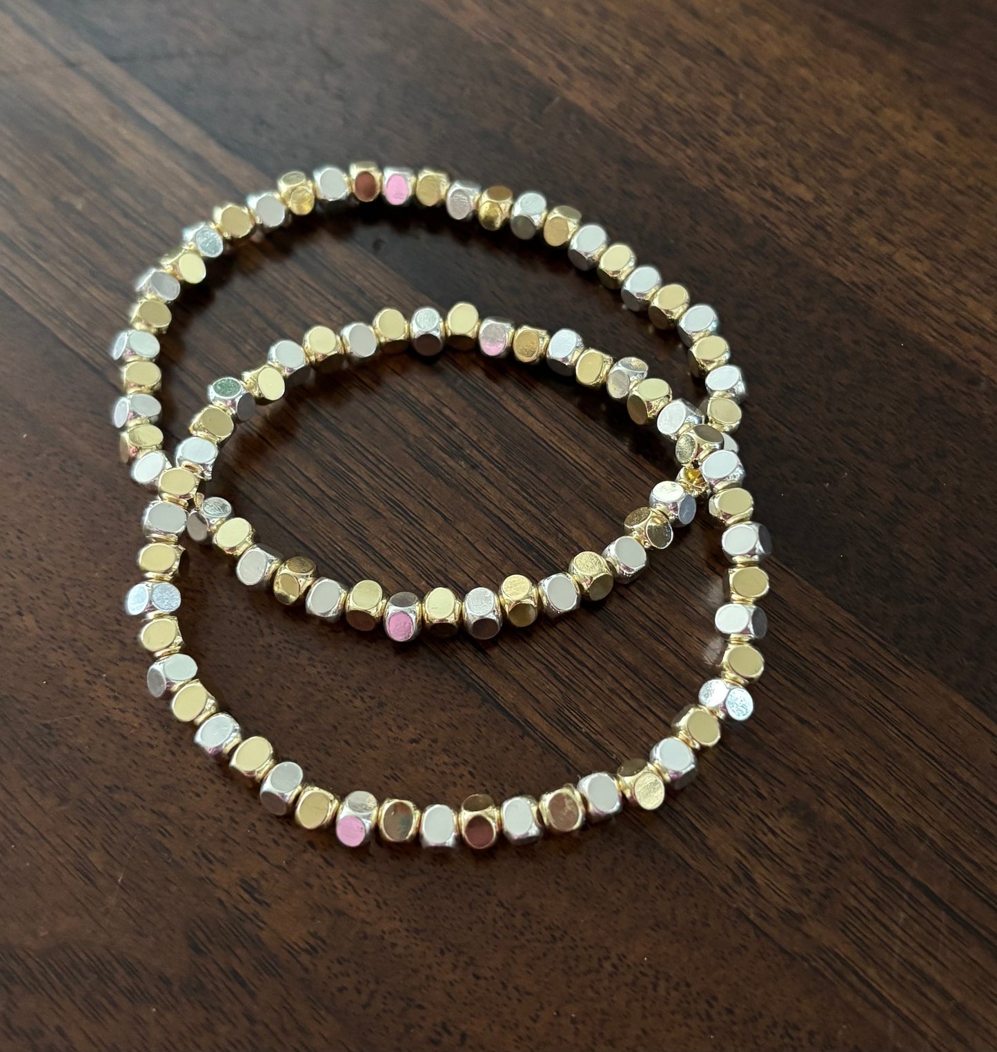 Silver and Gold Medium Cubed Bead Bracelet