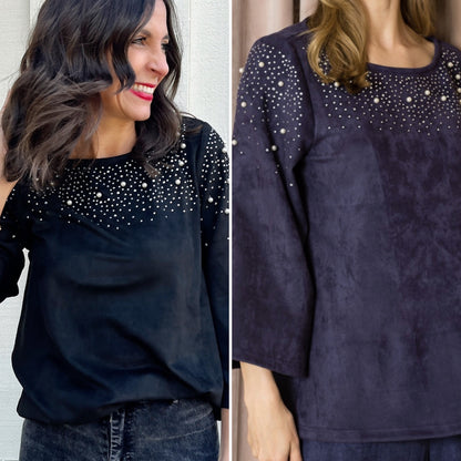 Annie Suede top with Studs & Pearls /2 colors