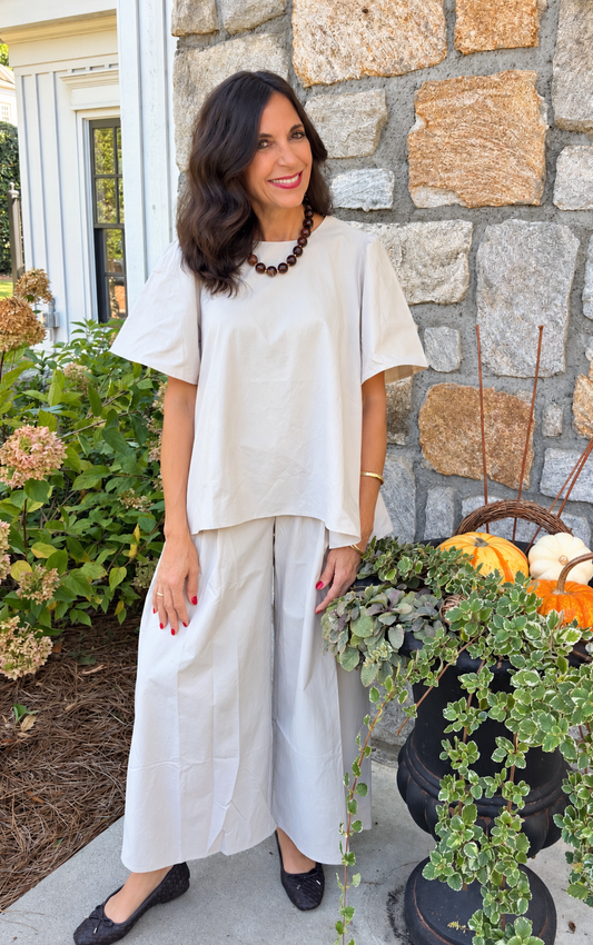 Poplin Two Piece Pant Set - now 2 colors Black or Taupe