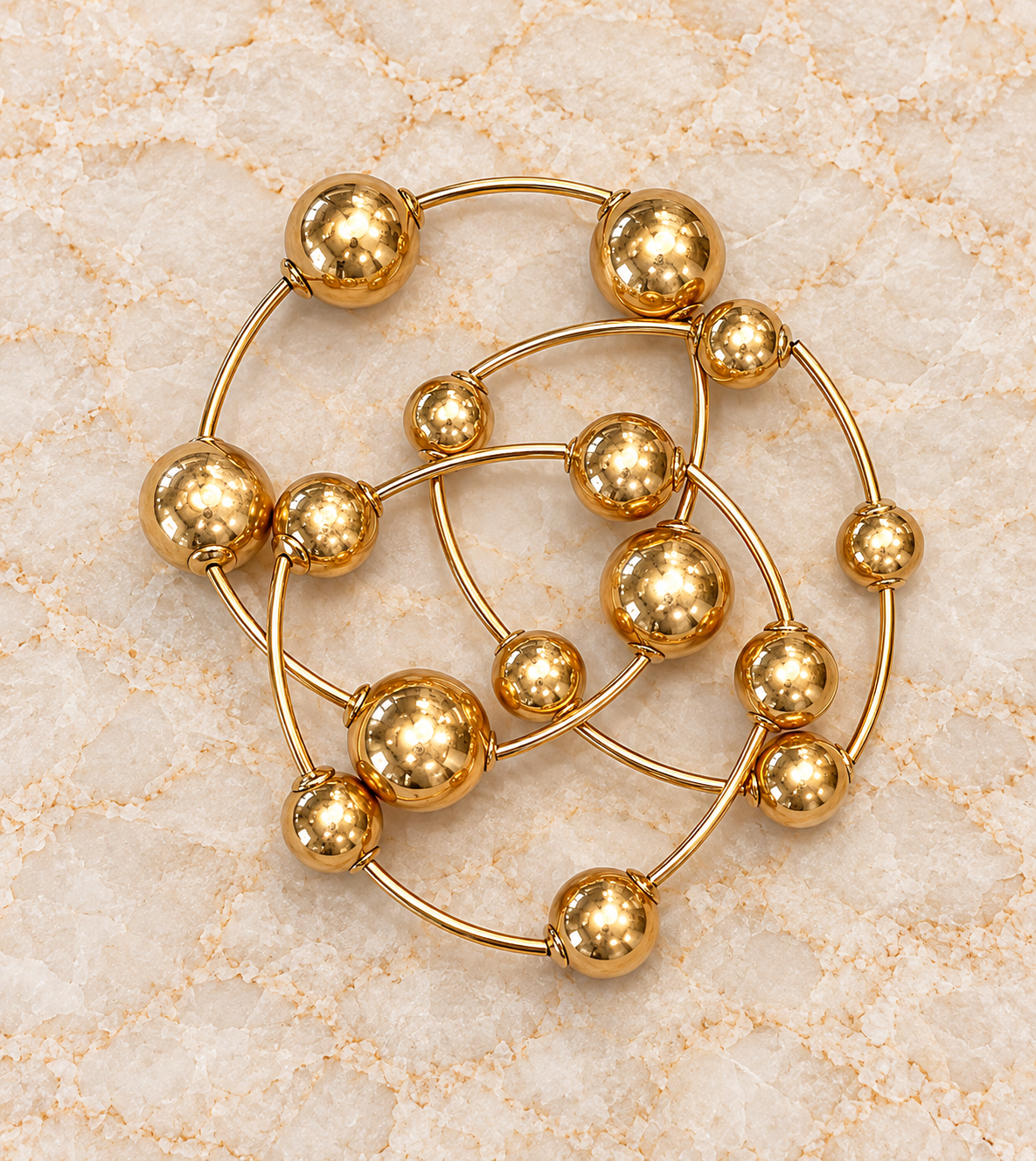 Matte Ball Stretch Bracelet Set 3 / Gold or Silver