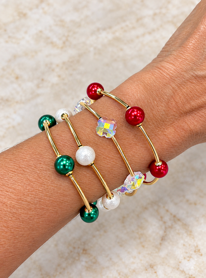 Iridescent Holiday Bead Stretch Bracelet Set