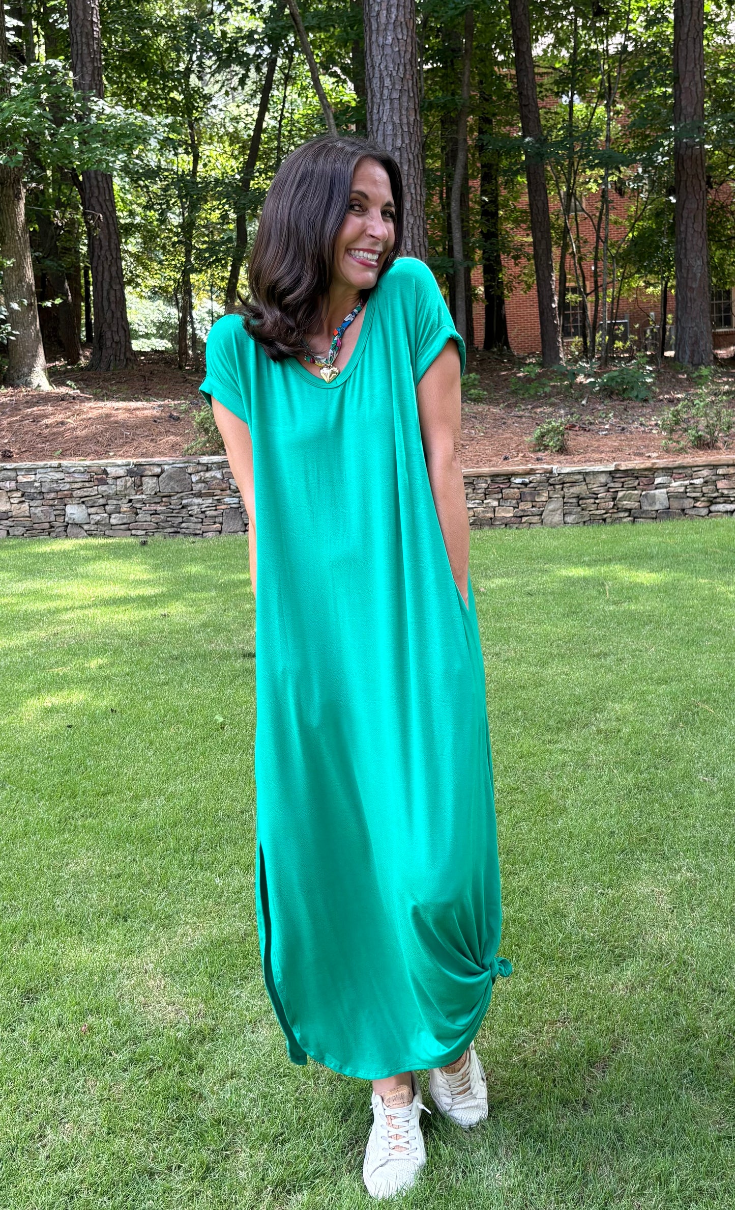 Washed Cotton V Neck Maxi Dress