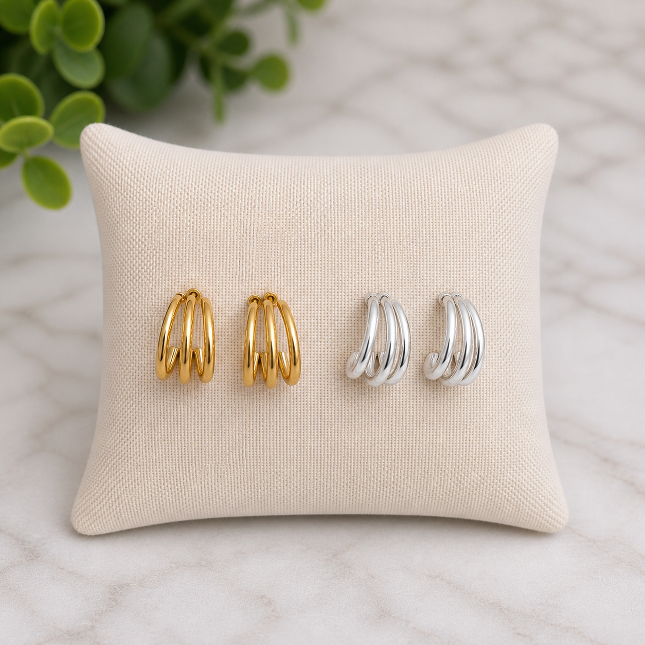 Triple Bar small hoops gold or silver