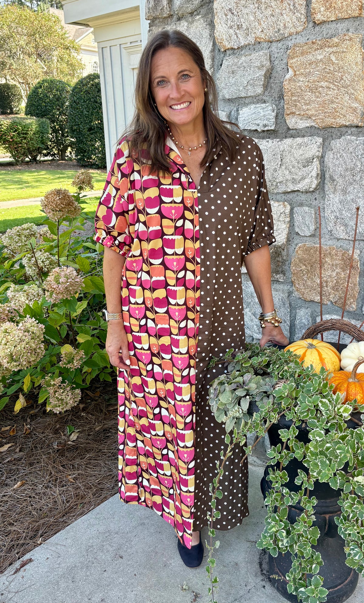 Adrienne Blakely Petal Groove Polka Dot Midi Dress