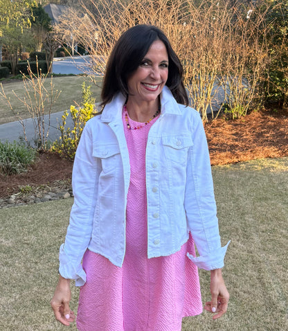 White Denim Jacket Frayed Hem