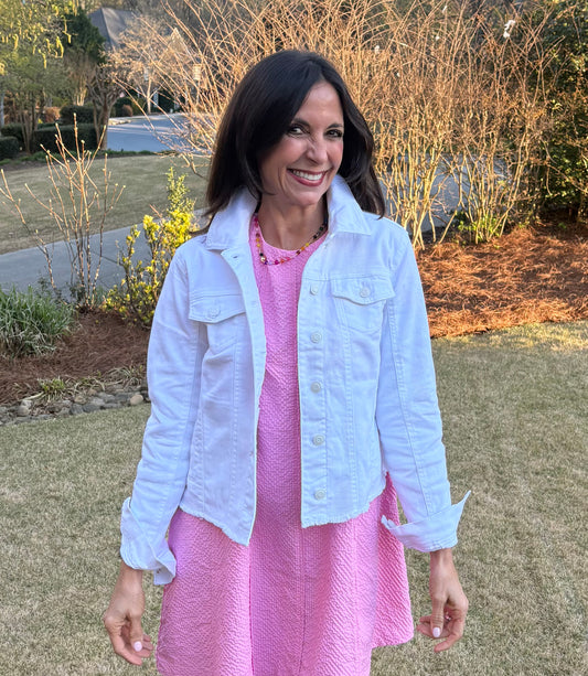 White Denim Jacket Frayed Hem