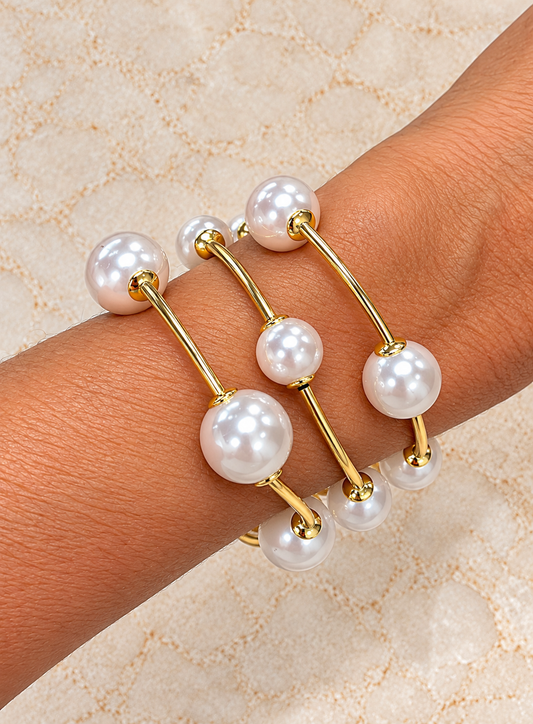 Pearl & Gold Stretch Bracelet Set