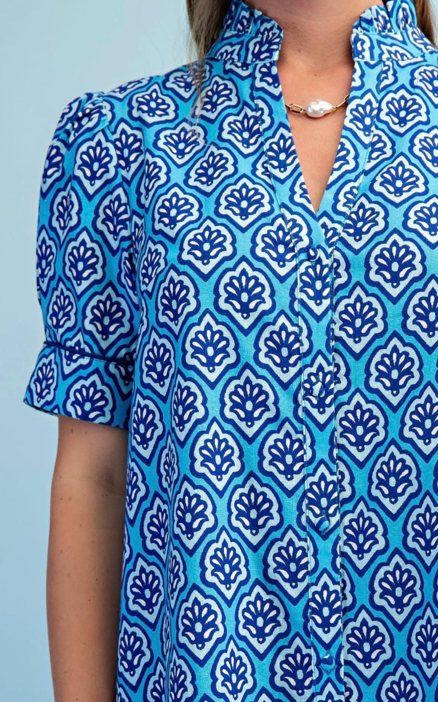 Sapphire Mosaic Cotton Midi Dress