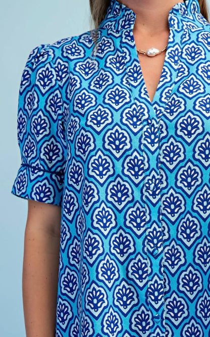 Sapphire Mosaic Cotton Midi Dress
