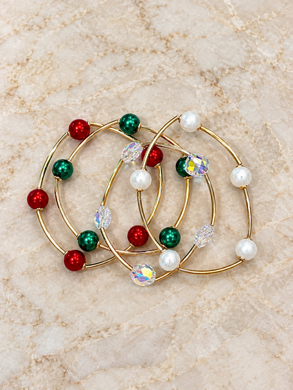 Iridescent Holiday Bead Stretch Bracelet Set