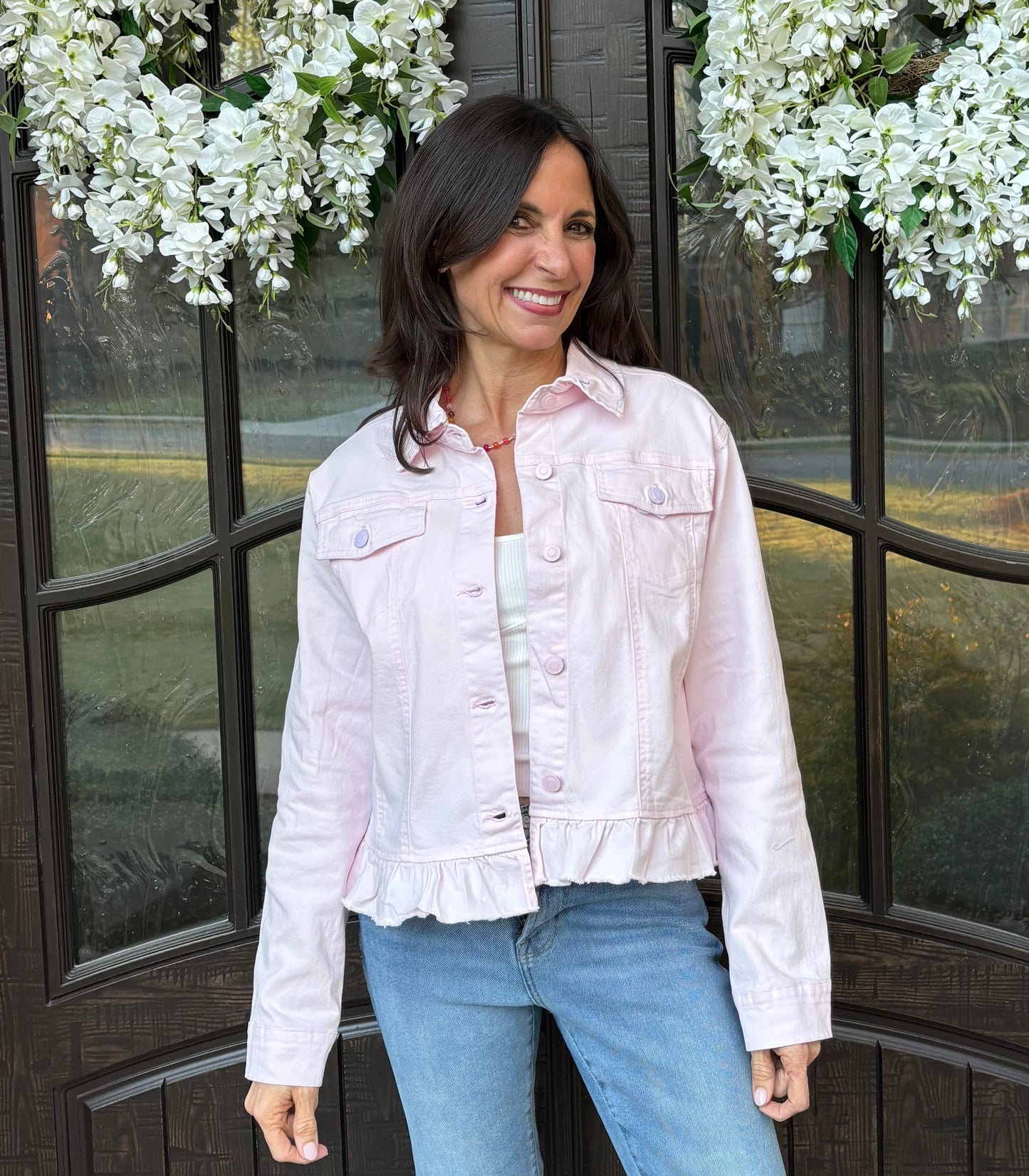Boyfriend Peplum Hem Denim Jacket Pink