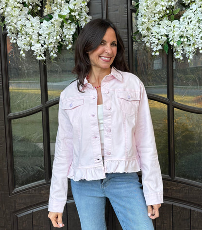 Boyfriend Peplum Hem Denim Jacket Pink