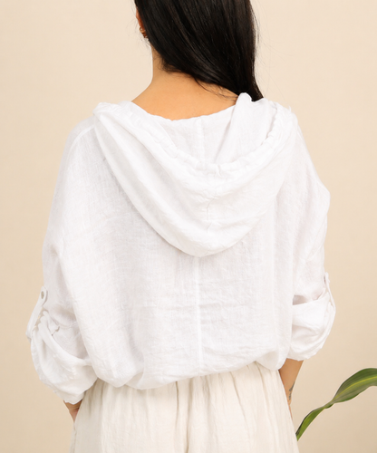 Italian Linen Hooded Blouse-2 colors