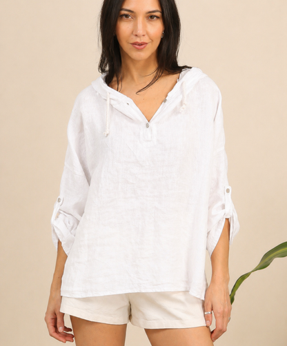 Italian Linen Hooded Blouse-2 colors