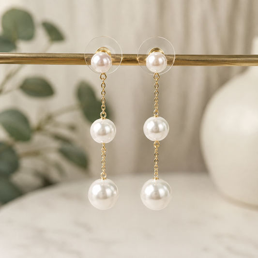 3 drop pearl dangle earrings