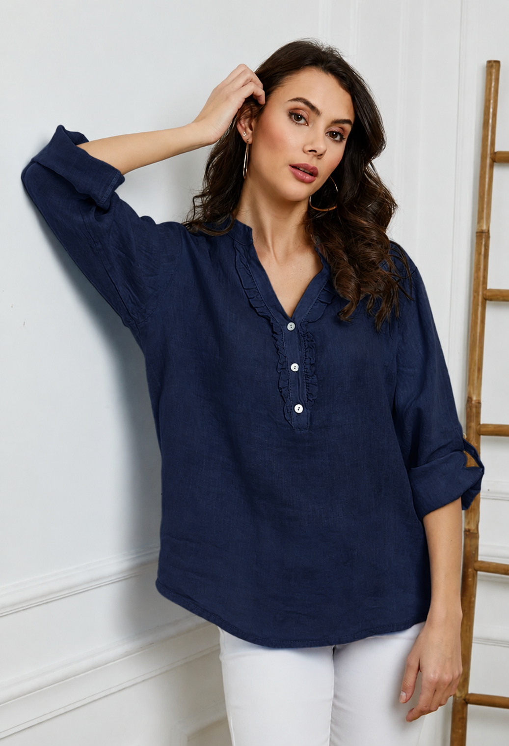 Italian Linen Henley Blouse