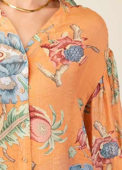 Coral Printed Button Down Top