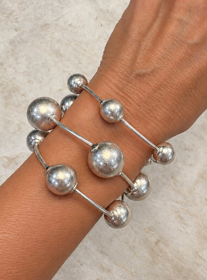 Matte Ball Stretch Bracelet Set 3 / Gold or Silver