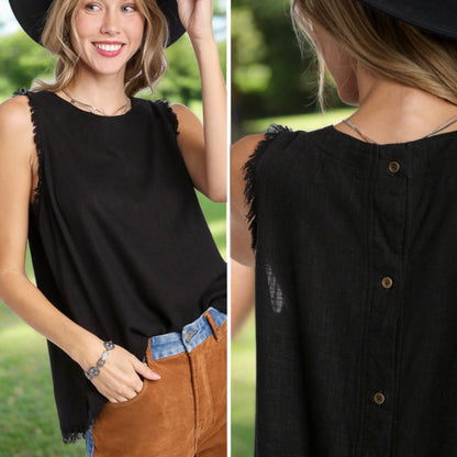 Linen Sleeveless Top with Button Back / 2 colors